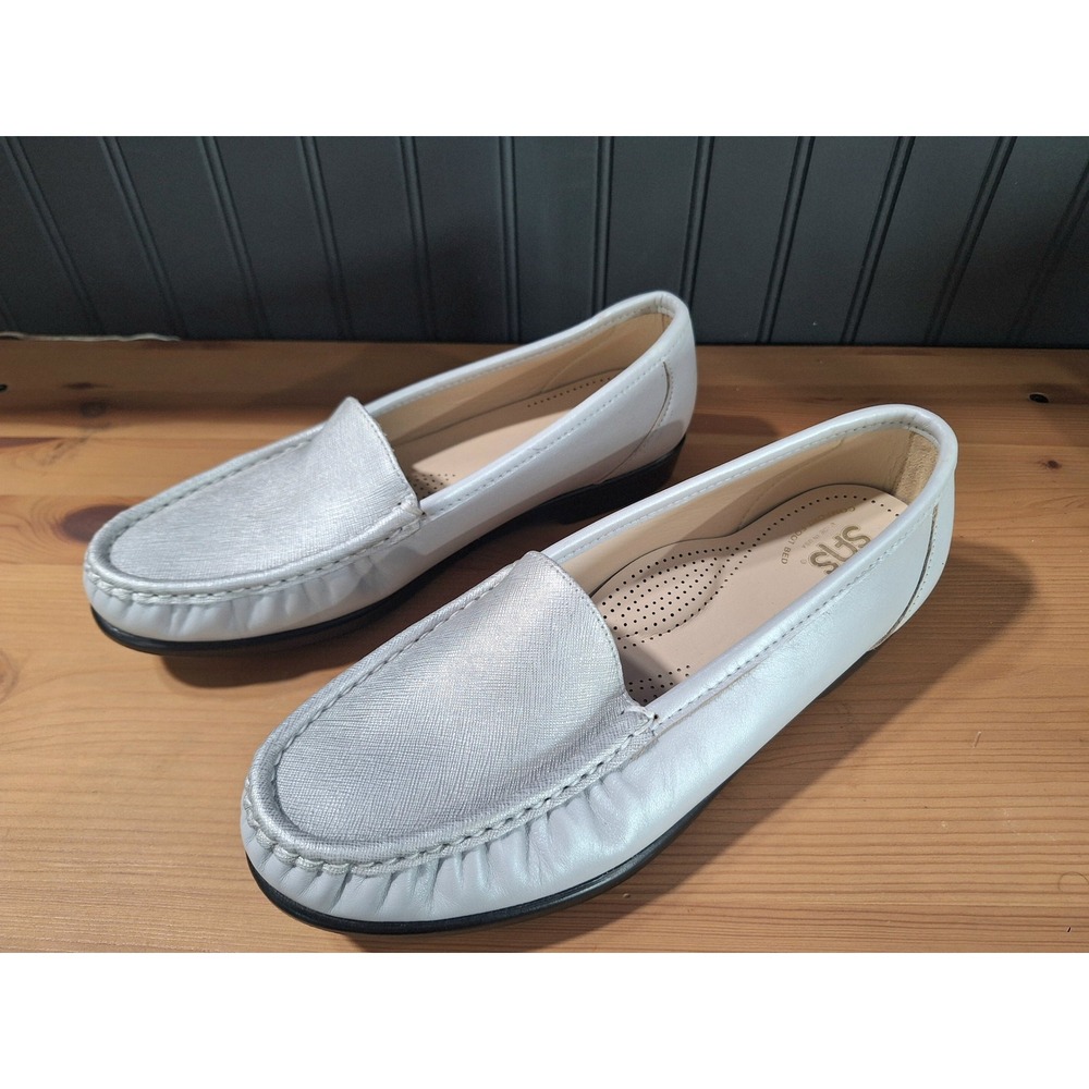 SAS San Antonio‎ Shoemakers Pearl Silver Leather Loafers Women 9W - Picture 3 of 7
